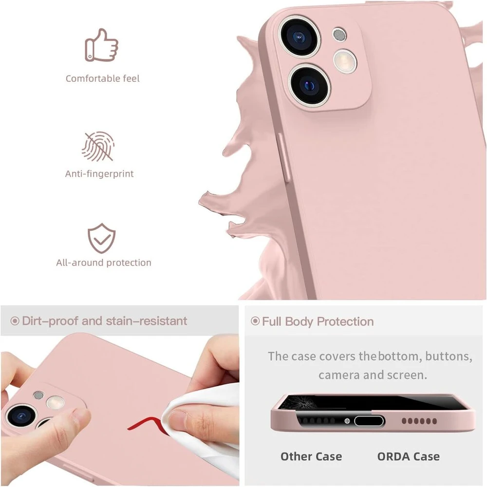 Orda silikoninis dėklas, skirtas iphone 12 mini, itin plonas su mikropluoštu, atsparus įbrėžimams, visapusiškai apsaugantis dėklas, skirtas iphone 12 mini 5.4 colio, rožinis
