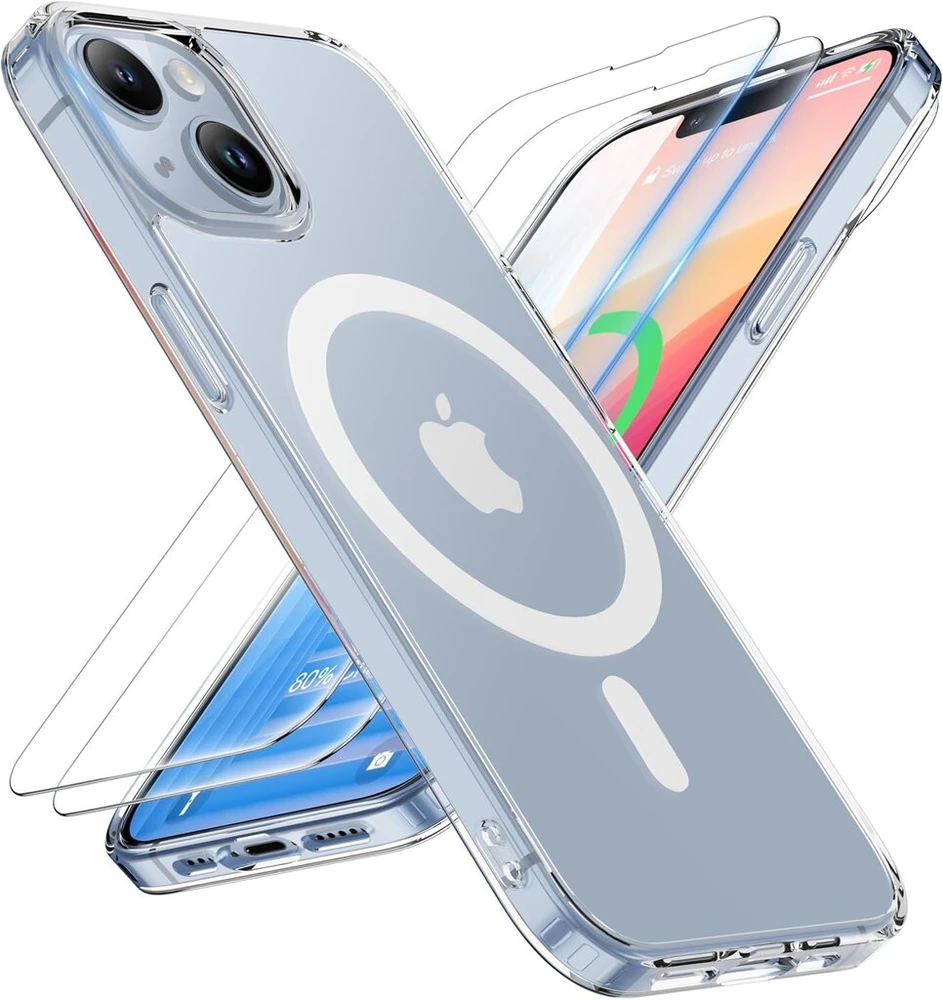 Oretech magnetinis dėklas, skirtas iphone 13 mini, mobiliojo telefono dėklas iphone 13 mini, suderinamas su mag-safe, su 2 ekrano apsaugomis, atsparus smūgiams, atsparus įbrėžimams, apsauginis dėklas, skaidrus dėklas