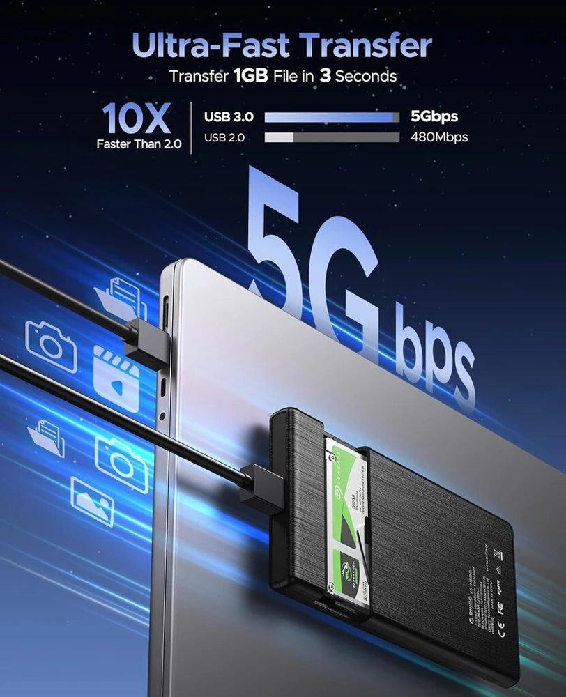 Kietasis diskas Orico 2.5" Išorinis Disko Korpusas, Usb 3.0, Sata Iii 6gb/s, Juodas