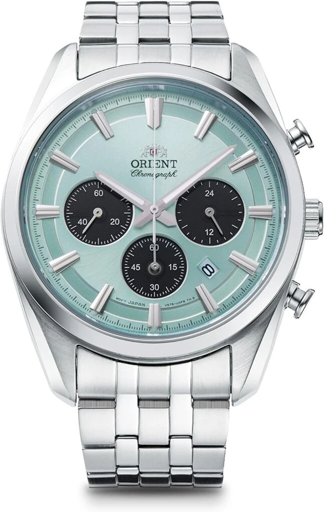 Orient Stretto Solar Chronograph 40mm Sky Mėlyna Dial Steel Band vyriškas laikrodis Ra-tx0304l10b mėlynas, mėlynas, šiuolaikiškas