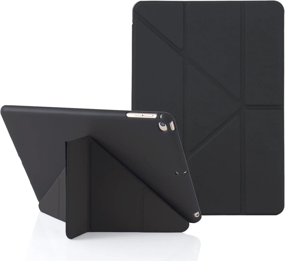 Origami dėklas, skirtas Ipad 9.7 colių 6-os kartos 2018 ir 5-os kartos 2017, taip pat skirtas Ipad 9.7 colių Air 1-os kartos 2013 ir Air 2-os kartos 2014, 5-in-1 įvairūs žiūrėjimo kampai, švelnus silikoninis dėklas, minkštas tpu galinis dangtelis - juodas
