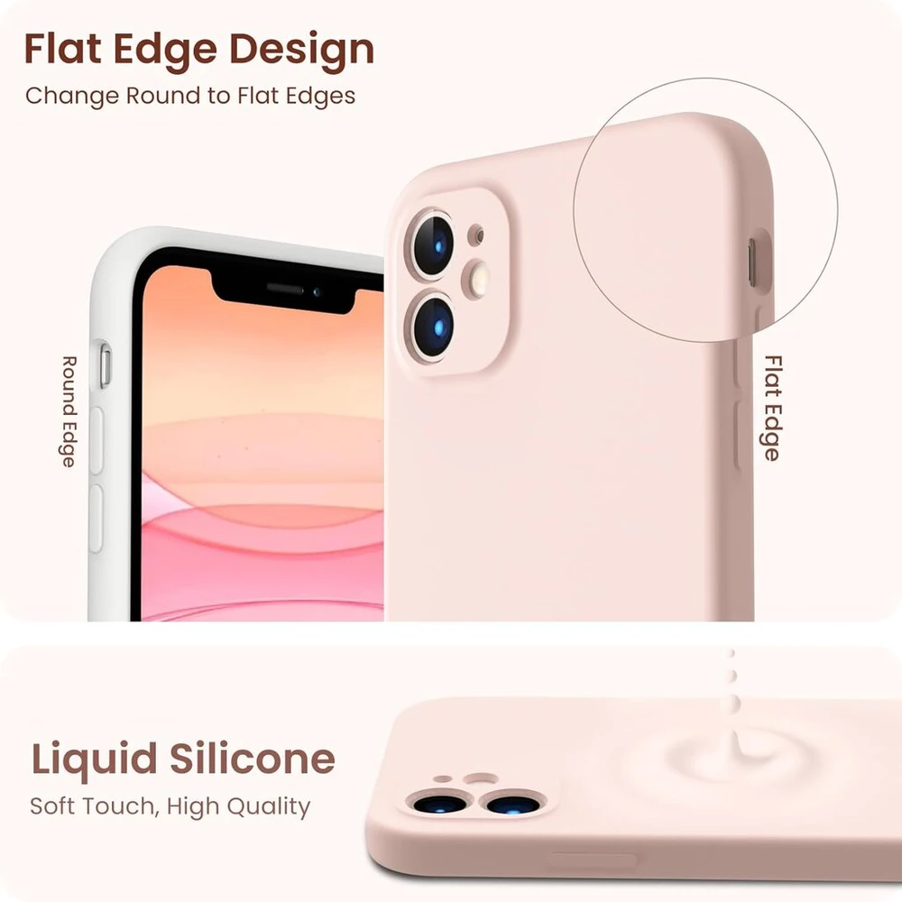 Ornarto dėklas, suderinamas su iphone 11, su 2 x ekrano apsaugomis skysto silikono gelio gumos dėklas [kvadratinis kraštas] [visapusiška apsauga] smūgiams atsparus mobiliojo telefono dėklas, skirtas iphone 11 rožių pudros