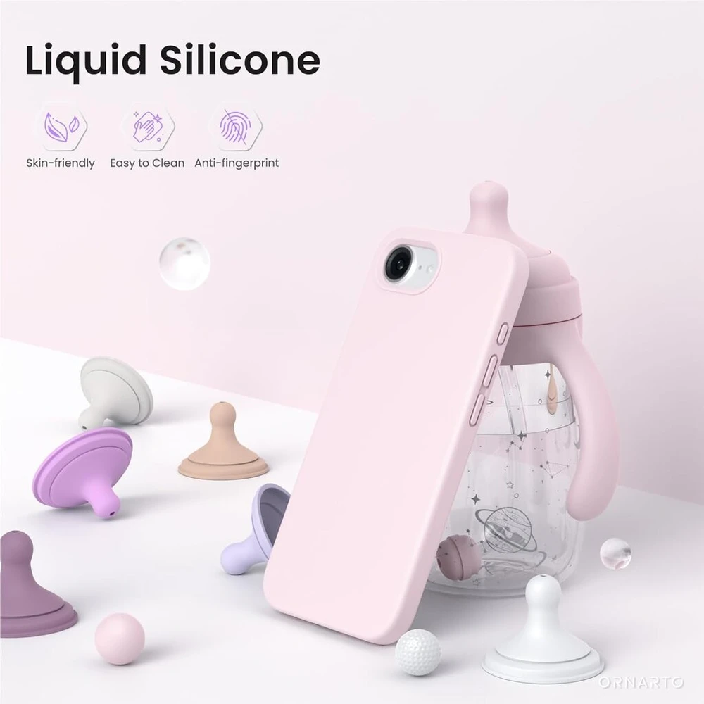 Ornarto silikoninis dėklas, skirtas iphone 16e (2025) 6.1 colio, plonas mobiliojo telefono dėklas iphone 16e, pagamintas iš skysto silikono, atsparus įbrėžimams ir smūgiams apsauginis dėklas iphone 16e dėklas (2025) - rožinis