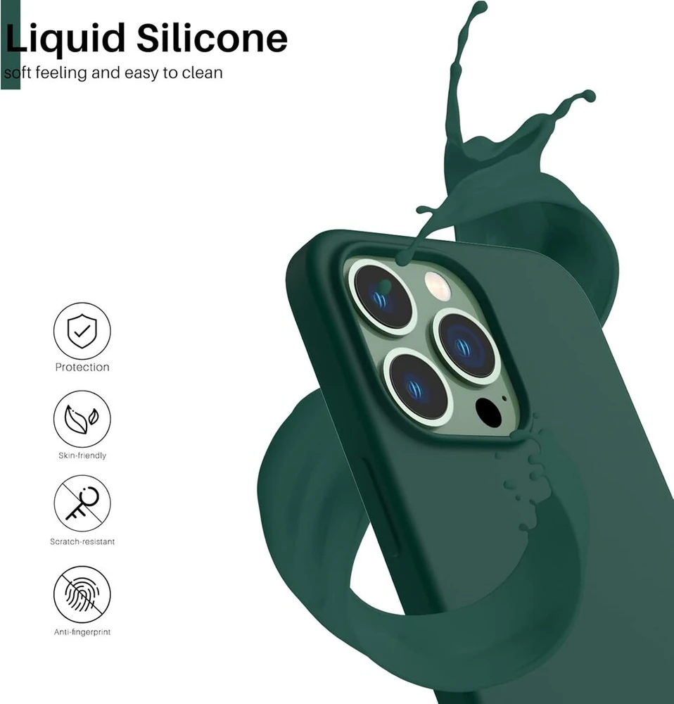 Ornarto silikoninis dėklas, suderinamas su iphone 13 pro 6.1, itin plonas, pilnos apsaugos skysto silikono telefono dėklas, skirtas iphone 13 pro (2021) 6.1 colio, alyvuogių žalias