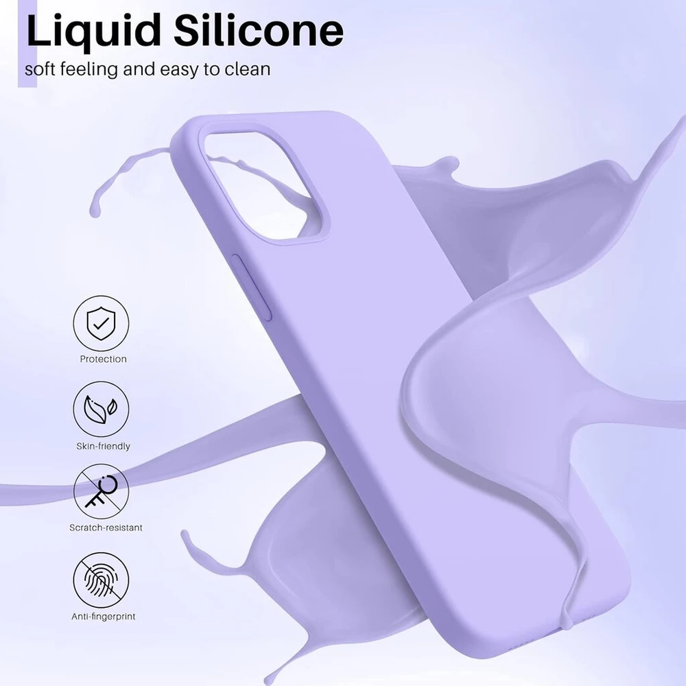 Ornarto silikoninis dėklas, suderinamas su iphone 12 mini, itin plonas, pilnos apsaugos skysto silikono telefono dėklas, skirtas iphone 12 mini (2020) 5.4 colio, šviesiai violetinės spalvos