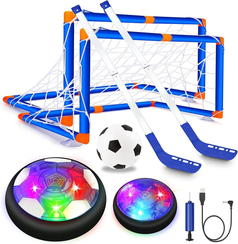 Oro galios futbolas - 3-in-1 skraidantis futbolo kamuolys vaikams, įkraunamas skraidantis kamuolys su led lemputėmis, putplasčio buferiai, skraidantis ledo ritulio kamuolys, dovanos vaikams berniukams mergaitėms 3 4 5 6 7 8 9-12 metų