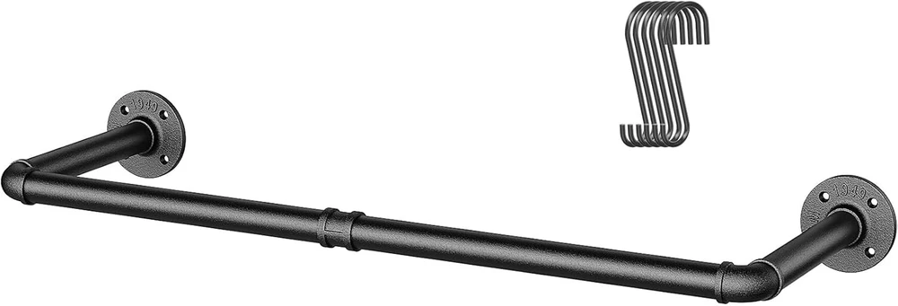 Oropy drabužių kabykla vamzdžių stiliumi, prie sienos montuojama nuimama retro metalinė drabužių kabykla, pakabinamas strypas (dvi bazės)