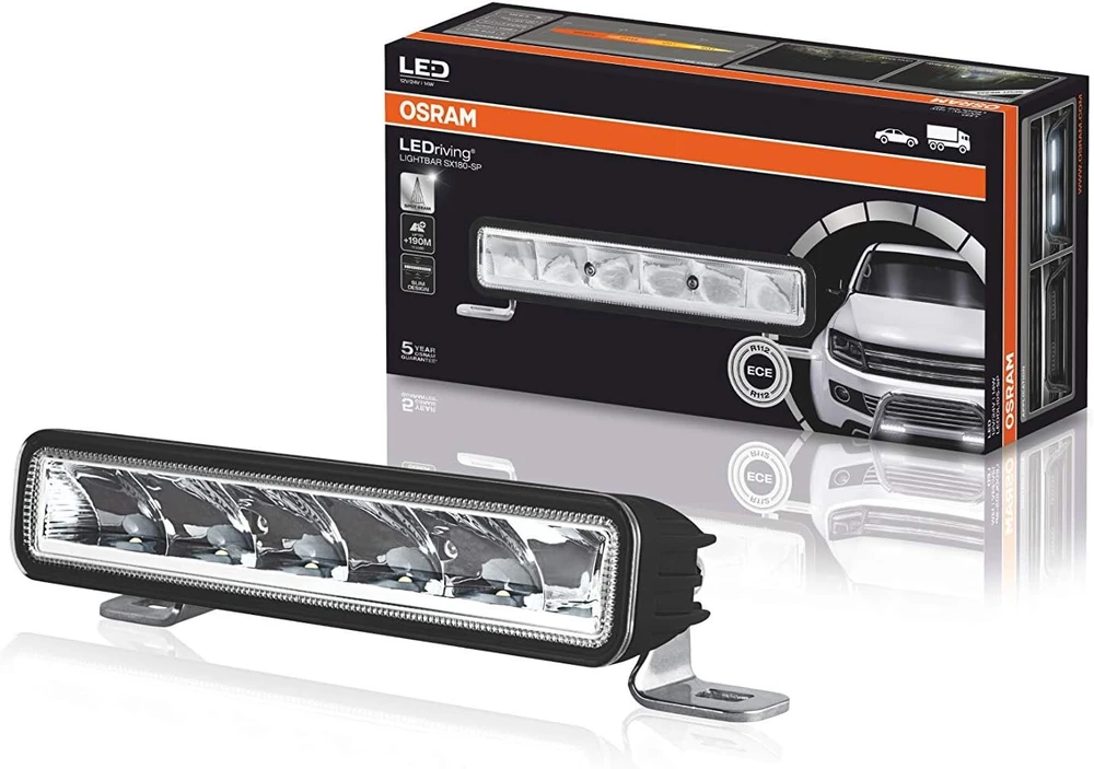 Osram Lightbar Sx180-sp, led papildomas priekinis žibintas tolimosioms šviesoms, prožektorius, 1300 liumenų, spindulys iki 190 m, led darbinis žibintas, ece patvirtinimas, leddl105-sp juodas