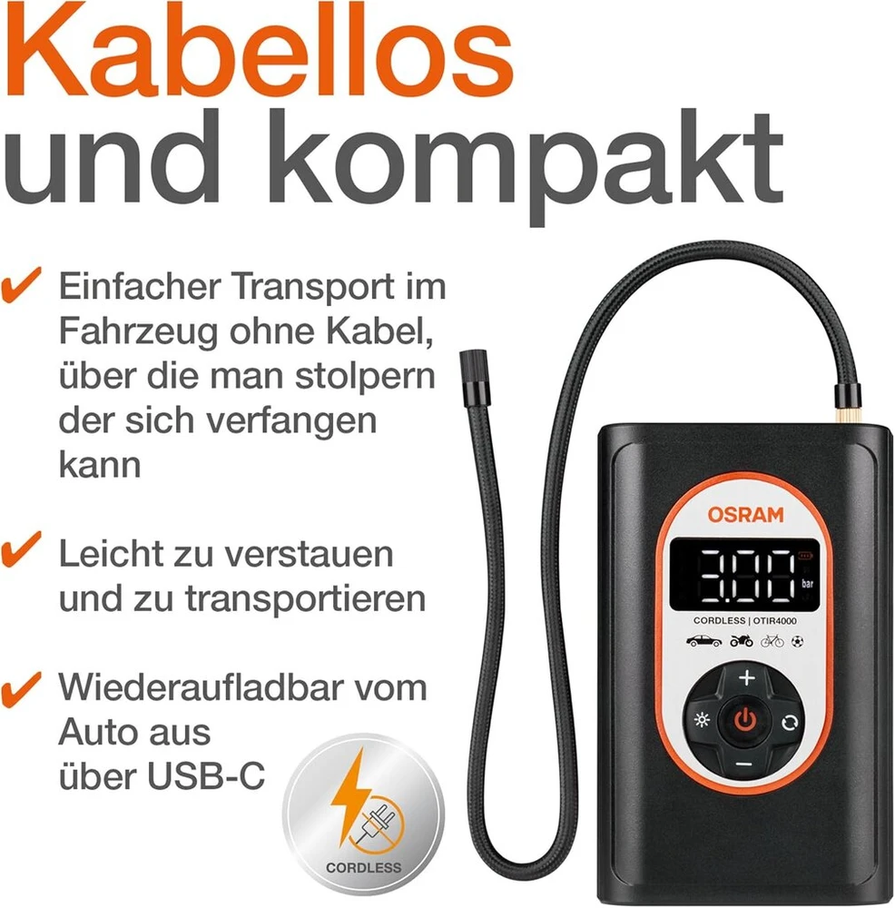 Osram Tyreinflate 4000 belaidis kompresorius su Led