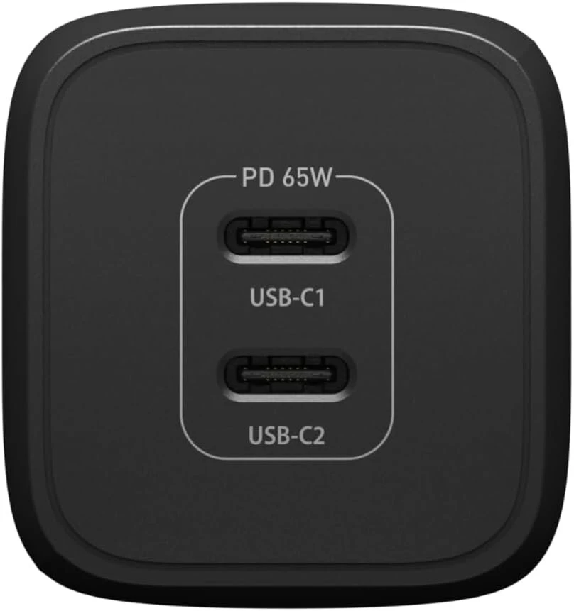 Otterbox Standard Eu 65w Usb-c Pd Gan 2 prievadų įkroviklis, 45w Usb-c Pd + 20w Usb-c Pd, greito įkrovimo įrenginys išmaniesiems telefonams ir planšetiniams kompiuteriams, atsparus smūgiams ir tvirtas, juodas, be mažmeninės prekybos pakuotės