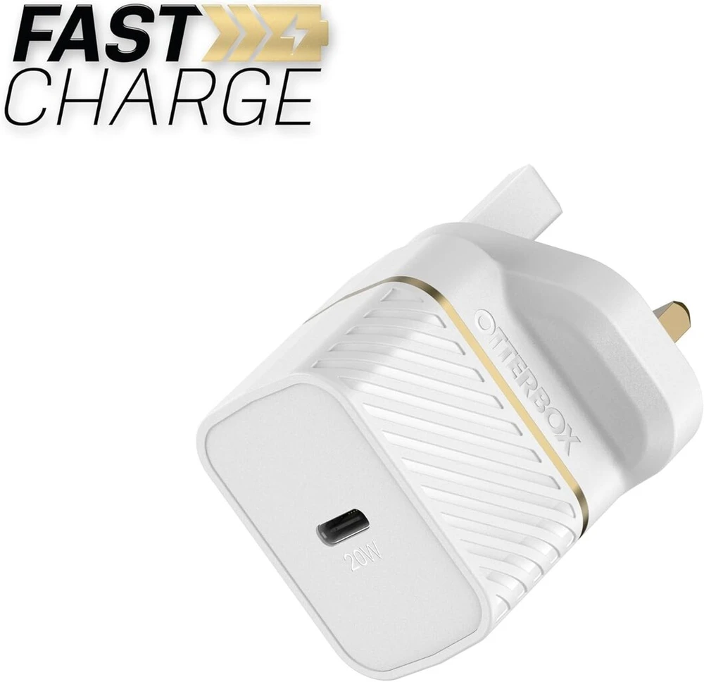 Otterbox Usb-c Uk įkroviklis 20 W, greito įkrovimo funkcija išmaniesiems telefonams ir planšetiniams kompiuteriams, atsparus smūgiams ir tvirtas, baltas