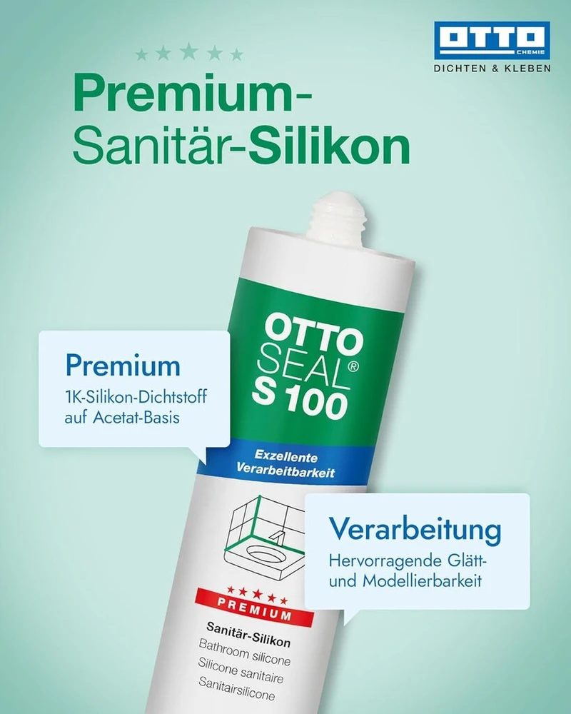 Ottoseal S 100 premium sanitarinis silikonas 300 ml, kasetė, c01 balta