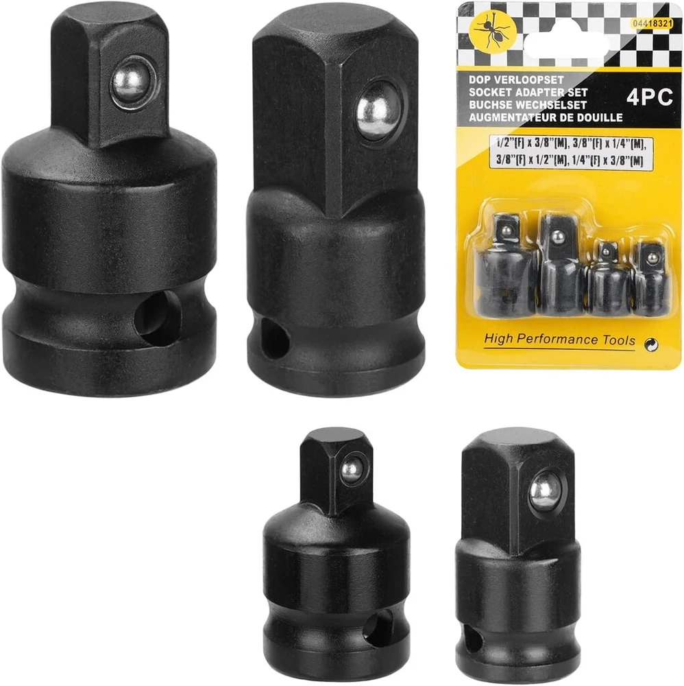Oumuik Socket adapteris, įskaitant 3/8 į 1/2, 1/4 į 3/8, 3/8 į 1/4, 1/2 į 3/8 colio smūginio veržliarakčio adapterį, kampinį adapterio lizdo veržliarakčio adapterį