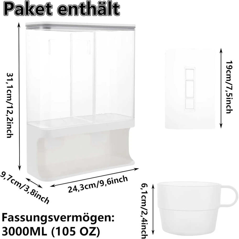 Oungy prie sienos montuojama skalbimo miltelių dėžutė, 3 l talpos skalbimo priemonių dėžutė su matavimo indeliais, plastikinis skalbimo miltelių dozatorius, skalbimo priemonių dozatorius skalbinių kvepalams, skalbimo milteliams, smulkiems kietiems produkt