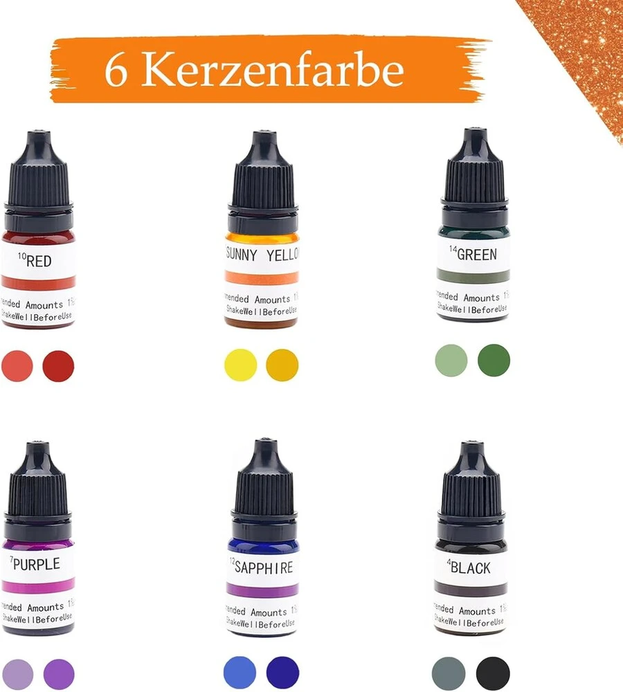 Ovaletta žvakių spalva, 6 spalvos, žvakių spalva, žvakių spalvos žvakių liejimui, žvakių vaško spalva, žvakių vaško spalva, 6 x 5 ml