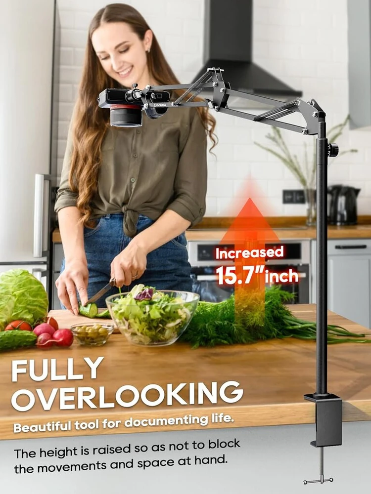 Overhead kameros trikojis [40 cm padidinimas] profesionalus kameros stovas lanksti šarnyrinė rankena stalo laikiklis su 3/8 colio sriegiu ir 3/8 colio į 1/4 colio varžtų adapteriu telefono vaizdo įrašymui tiesiogiai