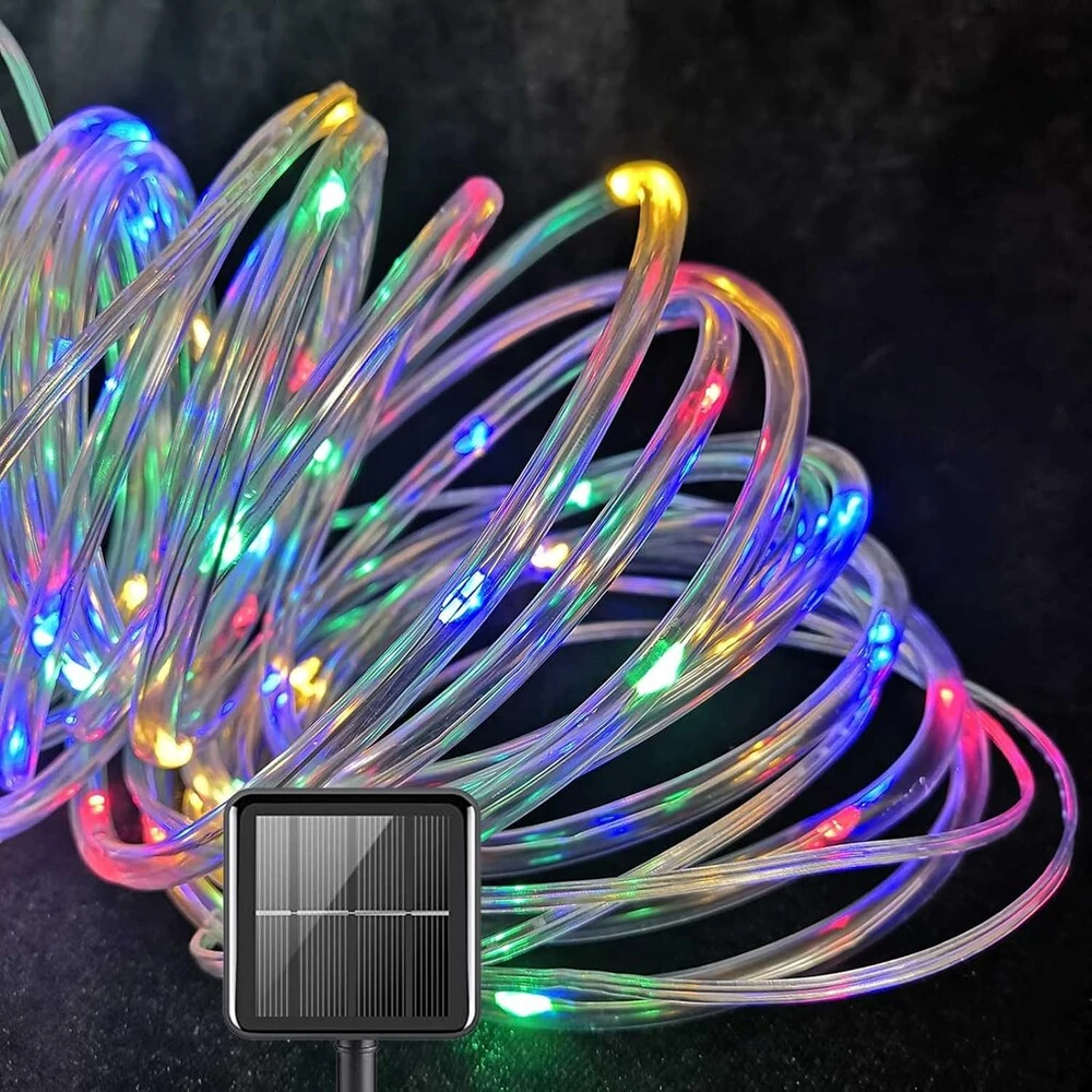 Ovker saulės virvės girlianda, 100 Led saulės kalėdinės lemputės, lauko sodo žarnos girlianda, 8 režimai, atspari vandeniui, kalėdinė dekoracija sodui, vidui, laukui, vestuvėms (įvairiaspalvė)