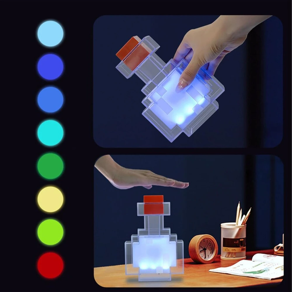 Ovleng Mcraft 7 colių led stalinė lempa „potion“ – spalvingos, keičiamos šviesos, 8 spalvų, įkraunama usb c dovana, vaikams ir suaugusiems