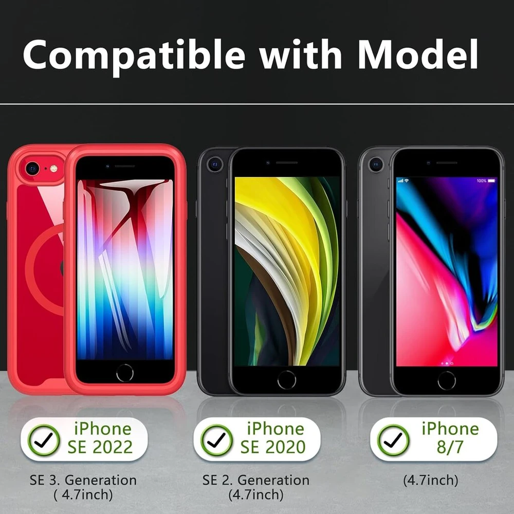Owkey dėklas, skirtas iphone se 2020/2022 (iphone se 2/3), iphone 8/7 magnetinis apsauginis dėklas, skirtas mag-safe su integruota ekrano apsauga, 360 laipsnių telefono dėklas, skirtas iphone se 2/3/iphone 8/7