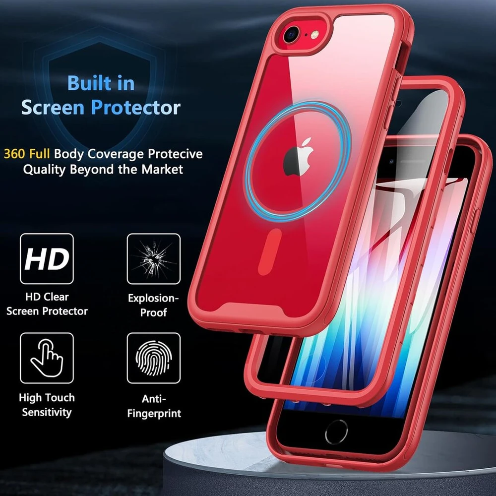 Owkey dėklas, skirtas iphone se 2020/2022 (iphone se 2/3), iphone 8/7 magnetinis apsauginis dėklas, skirtas mag-safe su integruota ekrano apsauga, 360 laipsnių telefono dėklas, skirtas iphone se 2/3/iphone 8/7