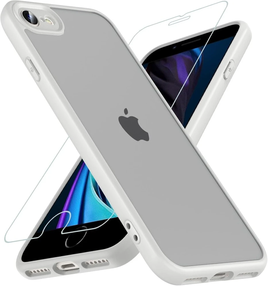 Owkey dėklas, skirtas iphone se 2020/iphone se 2022 (iphone se 2/3), iphone 8/iphone 7 dėklas su [1 x 9h apsauginiu stiklu], apsauginis dėklas, silikoninis matinis plonas telefono dėklas, skirtas iphone 8/7/6s/6