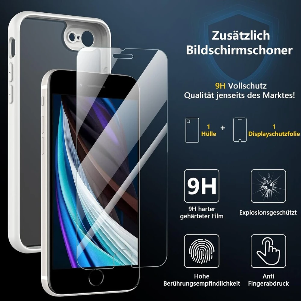 Owkey dėklas, skirtas iphone se 2020/iphone se 2022 (iphone se 2/3), iphone 8/iphone 7 dėklas su [1 x 9h apsauginiu stiklu], apsauginis dėklas, silikoninis matinis plonas telefono dėklas, skirtas iphone 8/7/6s/6
