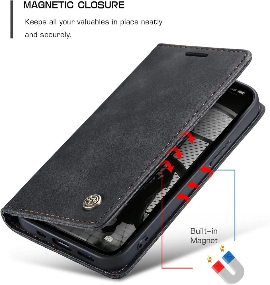 Owlhold dėklas iphone 16e, atverčiamas dėklas iphone 16e, aukščiausios kokybės pu odinis mobiliojo telefono dėklas, minkštas vintage stiliaus sulankstomas apsauginis dėklas su kortelių skyriumi ir stovo funkcija, skirtas iphone 16e - juodas