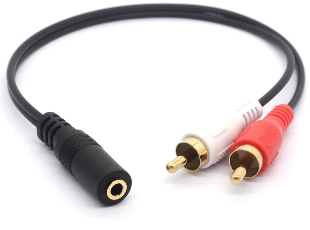 Paauksuotas 3,5 mm lizdas į 2 Rca kištukus audio stereo Y skirstytuvo kabelis Av adapteris išmaniesiems telefonams, planšetiniams kompiuteriams ir Mp3 grotuvams, namų kinui - 30 cm
