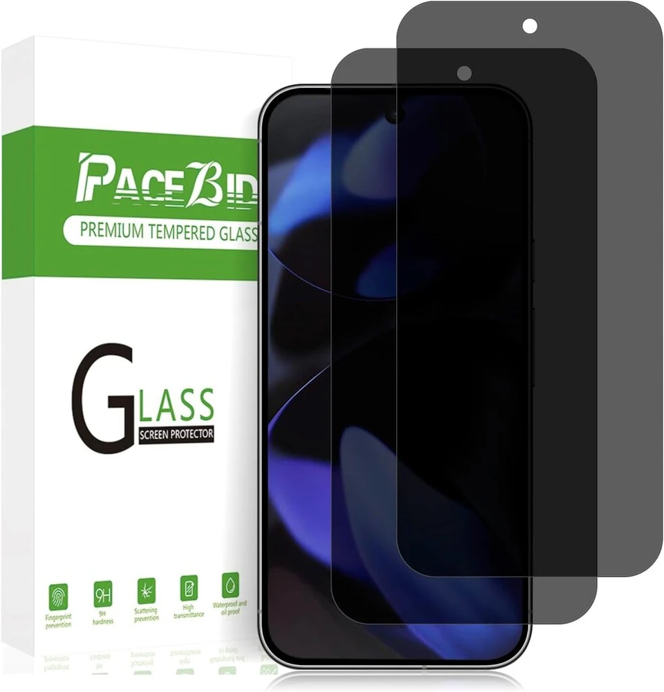Pacebid privatumo ekrano apsauga, suderinama su Google Pixel 9/google Pixel 9 Pro, [2 vnt.] [pilnas padengimas] [atsparus įbrėžimams] [9h kietumas] grūdinto stiklo ekrano apsauga nuo šnipinėjimo