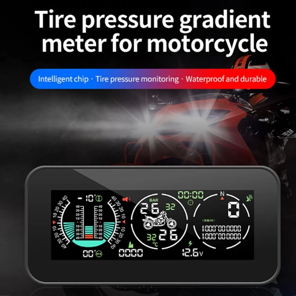 Padangų slėgio stebėjimo sistema Abs atspari aukštai temperatūrai gradientinis matuoklis Gps Hud ekranas su 2 išoriniais Tpms davikliais motociklams