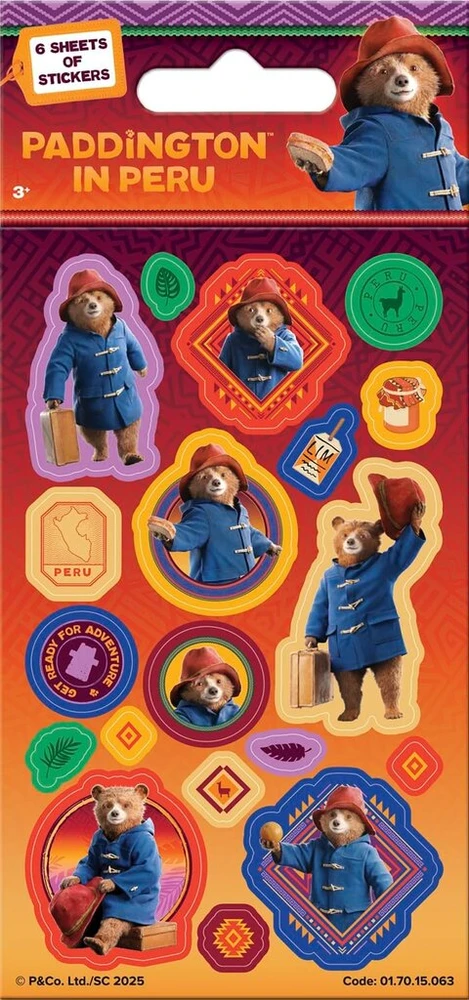 Paddington in Peru Party Bag lipdukai (6 lapai) oficialiai licencijuotas produktas daugkartinio naudojimo ant neakytų paviršių, amžius 3+, puikiai tinka kaip dovanų maišeliai arba kojinės, vaikų vakarėlio pasas