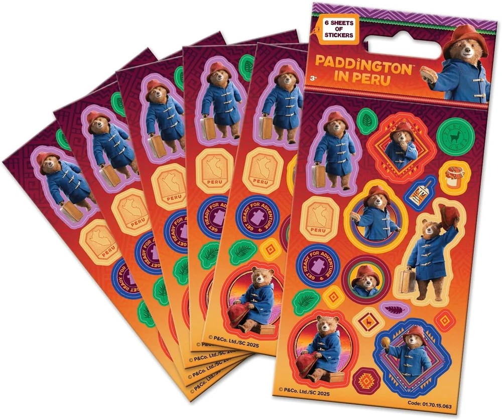 Paddington in Peru Party Bag lipdukai (6 lapai) oficialiai licencijuotas produktas daugkartinio naudojimo ant neakytų paviršių, amžius 3+, puikiai tinka kaip dovanų maišeliai arba kojinės, vaikų vakarėlio pasas