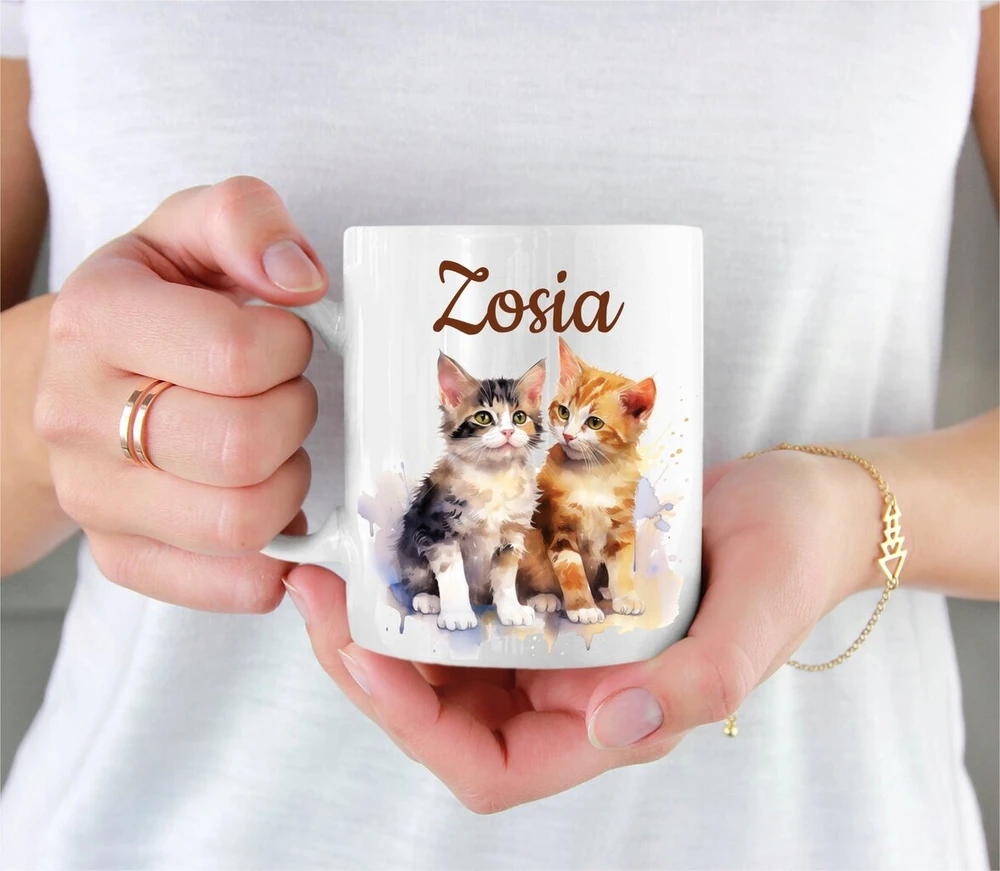 Pagalvėlė + puodelis su katėmis, kačių grafika + bet koks vardas