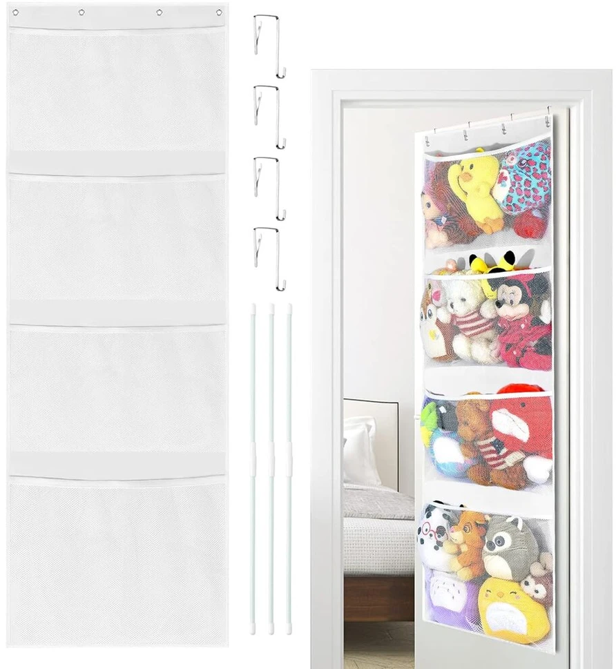 Pakabinamas organiseris žaislų laikymui virš durų, pakabinamas žaislų organiseris, pakabinamas laikymo tinklelis arba hamakas minkštiems žaislams, skirtas kabinti vaikų kambaryje ar miegamajame