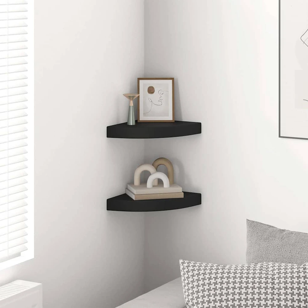 Pakabinamos kampinės lentynos, 2vnt., juodos, 25x25x3,8cm, MDF