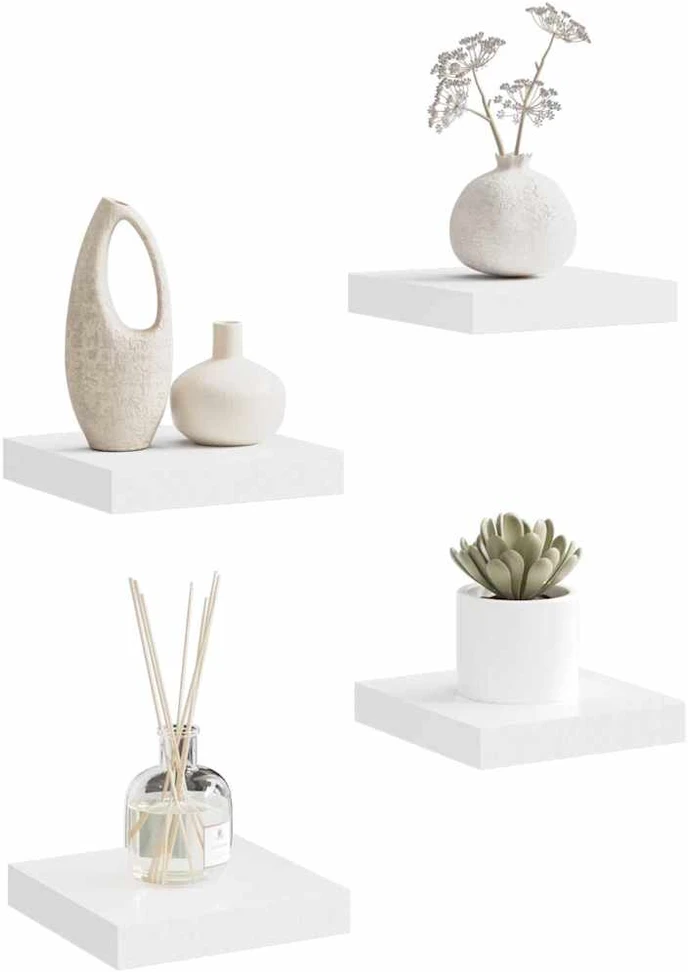 Pakabinamos lentynos, 4vnt., baltos, 23x23,5x3,8cm, MDF