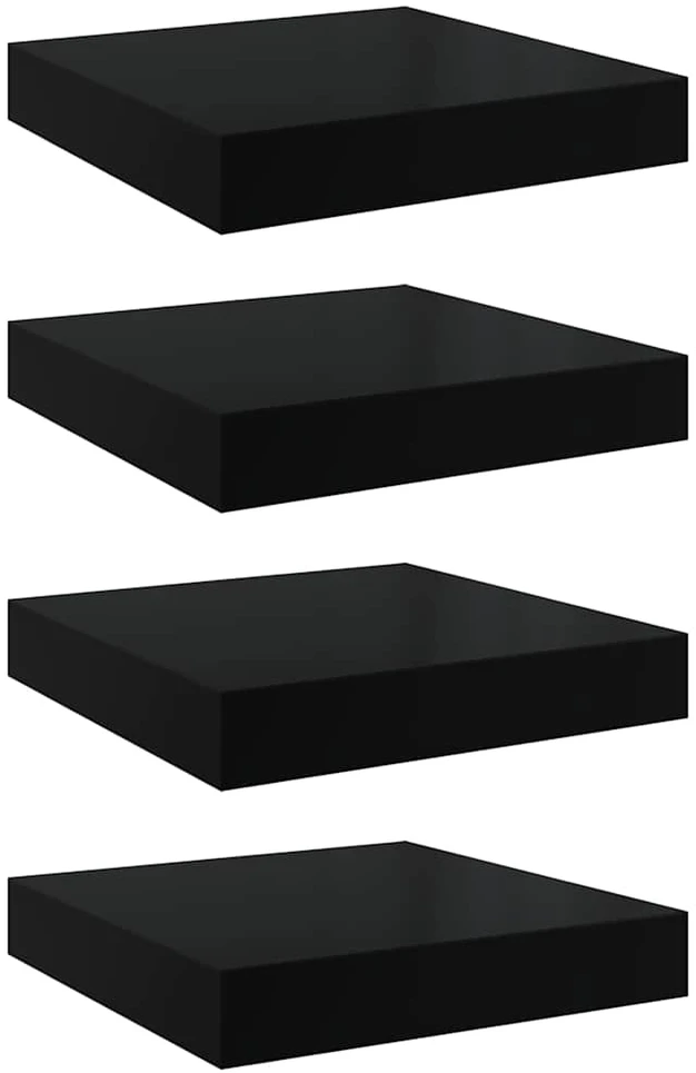 Pakabinamos lentynos, 4vnt., juodos, 23x23,5x3,8cm, MDF