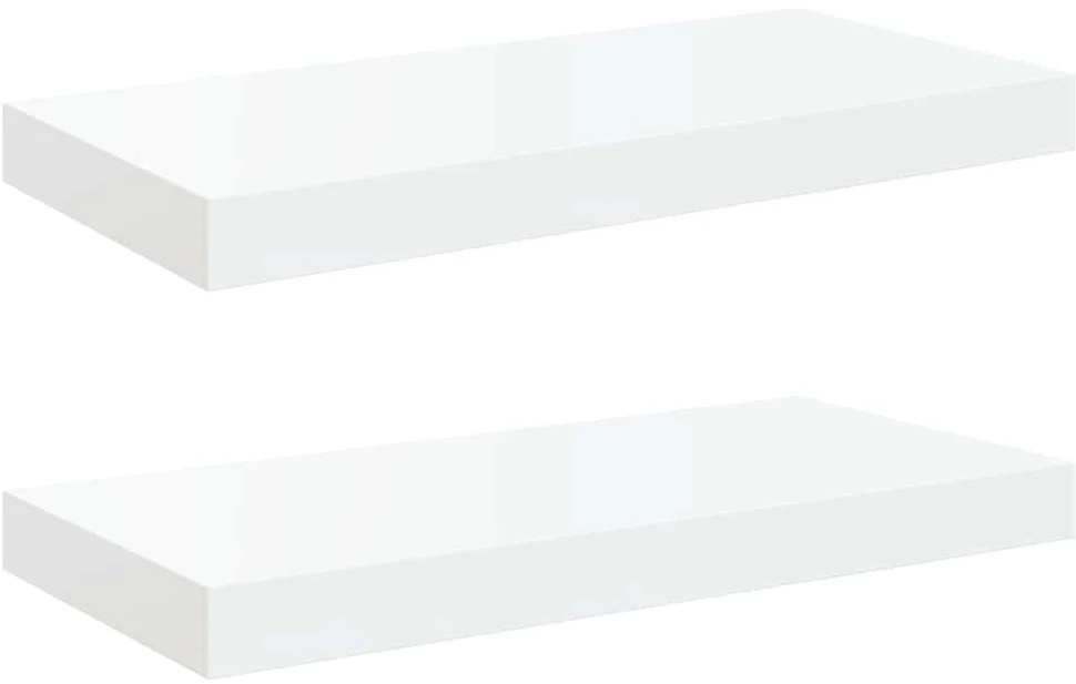 Pakabinamos sieninės lentynos, 2vnt., baltos, 50x23,5x3,8cm, MDF