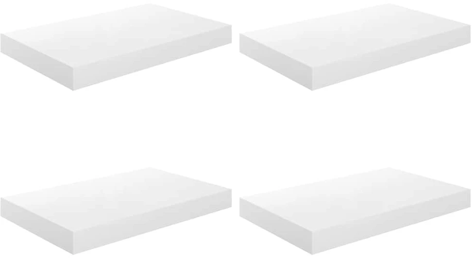 Pakabinamos sieninės lentynos, 4vnt., baltos, 40x23,5x3,8cm, MDF