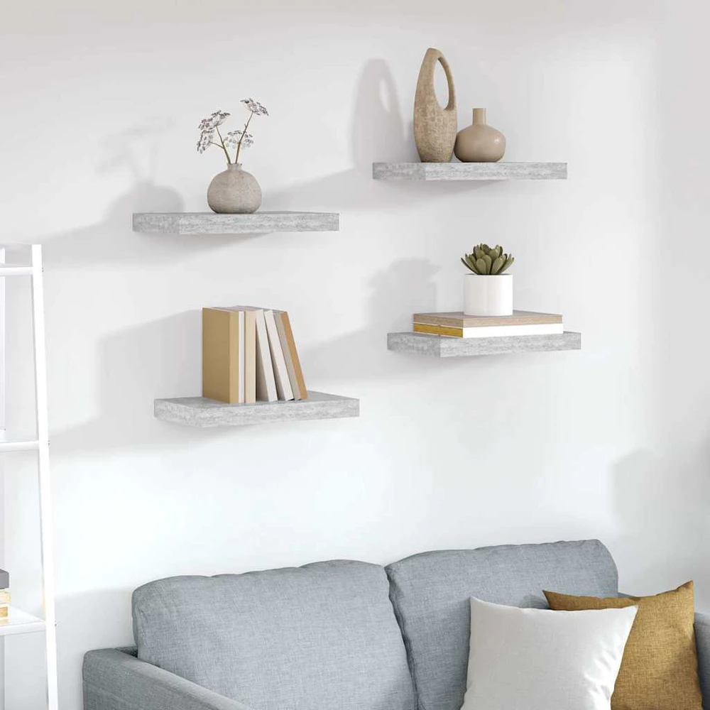 Pakabinamos sieninės lentynos, 4vnt., pilkos, 40x23,5x3,8cm, MDF