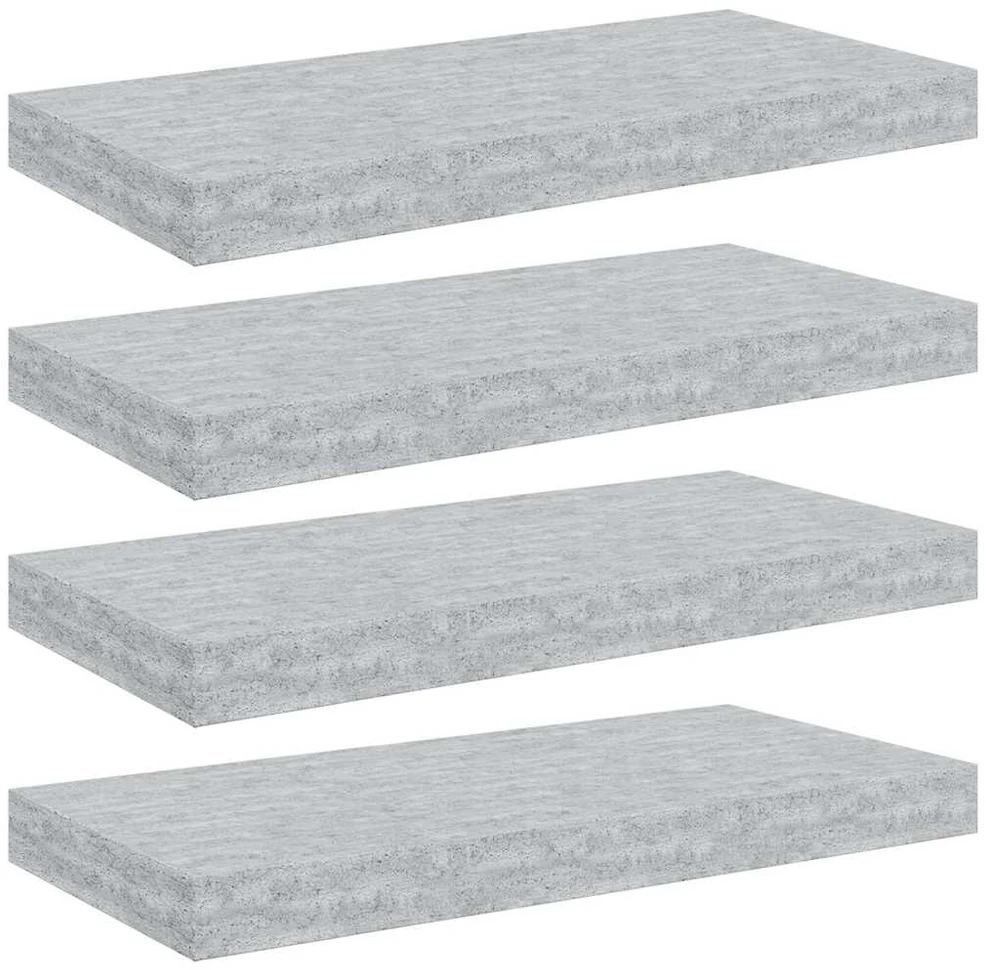 Pakabinamos sieninės lentynos, 4vnt., pilkos, 50x23,5x3,8cm, MDF