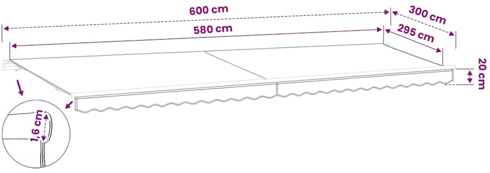 Pakaitinis audinys markizei, pilka, 600x300cm, poliesteris