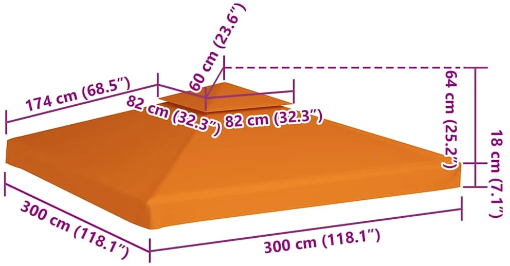 Pakaitinis pavėsinės uždangalas, oranžinis, 3x3m, 310g/m²