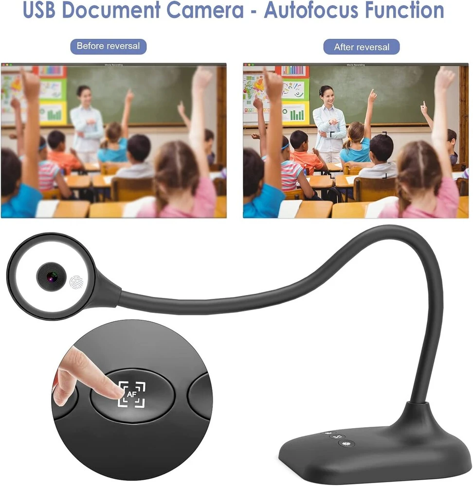 Pakotoo usb dokumentų kamera ir vaizduoklis mokyklai a3 formatu, 3 lygių led lemputės, vaizdo apvertimas, sulankstoma, dvigubas mikrofonas su priartinimu, skype, teams, obs. skirta windows, macos, linux ir chromebook