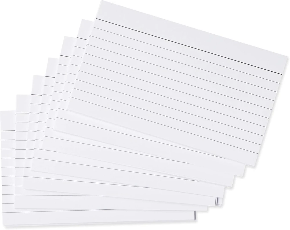 [pakuotė 500 vnt.] A7 formato indeksinės kortelės su linijomis, baltos | A7 formato atmintinės kortelės su linijomis, baltos | Didelės indeksinės kortelės (5 x 3) 127 mm x 76 mm