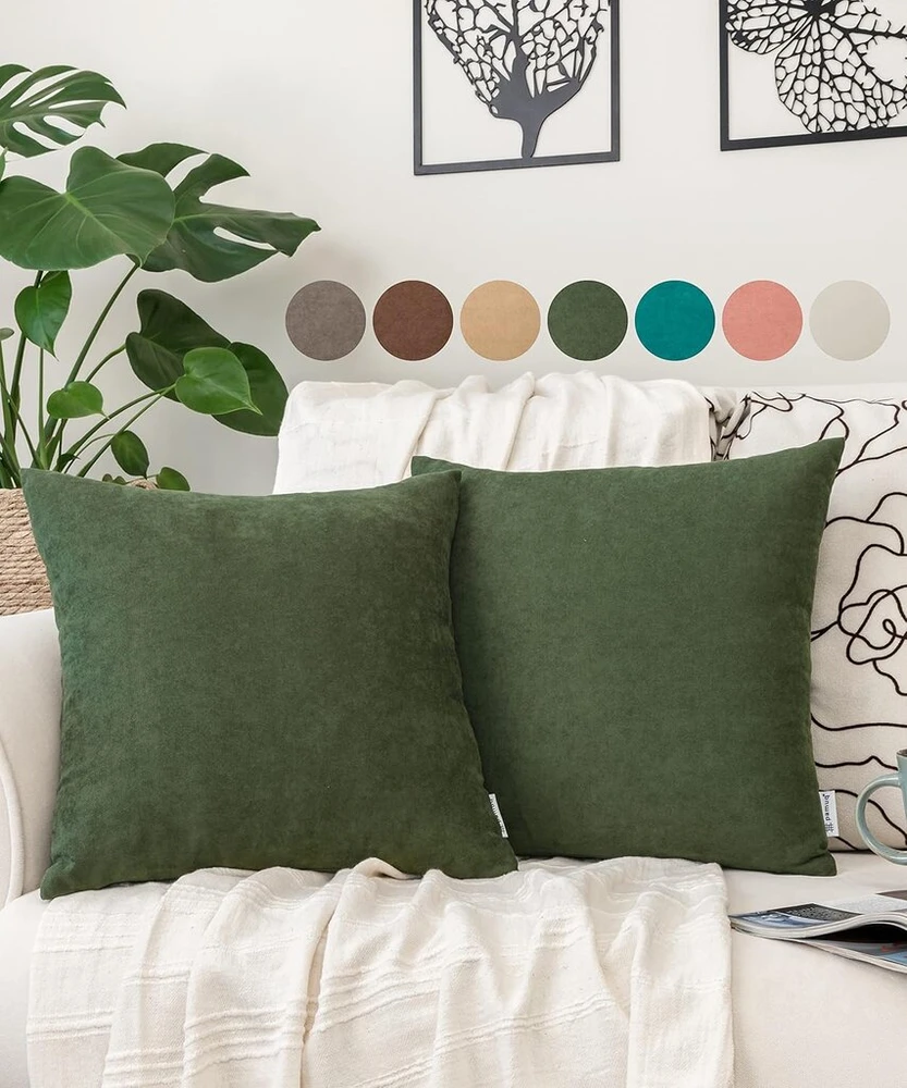 Pamuq velvetinis pagalvėlės užvalkalas 40 x 40, alyvuogių žalias, 2 vnt. rinkinys, 2 pagalvėlių užvalkalai su užtrauktuku dekoratyvinėms pagalvėlėms, dekoratyvinės pagalvės, sofos pagalvėlės, kušetės pagalvėlės, dekoratyvinis pagalvėlės užvalkalas miegama