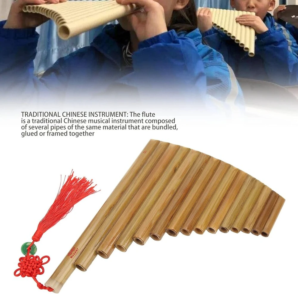 Pan fleita su 15 švilpukų, bambukinė G rakto panfleita, tradicinis kinų instrumentas pradedantiesiems (dešinė ranka)