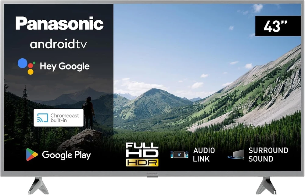 Panasonic Tx-43msw504s, 43 colių full hd led smart 2023 televizorius, android tv, erdvinis garsas, google assistant, chromecast, bright panel, hd colour engine, sidabrinis