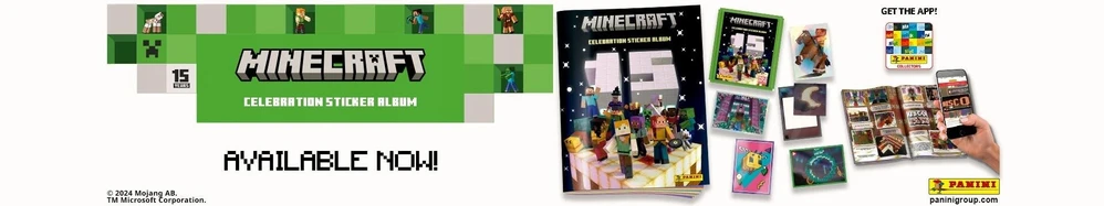 Panini minecraft celebration lipdukų albumo rinkinys 5 lipdukai 3 limited