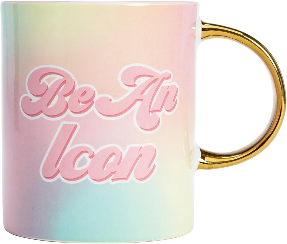 Paris Hilton Be An Icon keramikinis puodelis, 450 ml, stilingas kavos puodelis su citata, idealus kasdieniam naudojimui, plauti rankomis, 13.4 x 10.5 cm, baltas